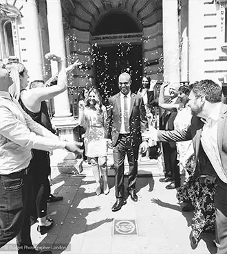 Confetti at the civil wedding in Greenwich