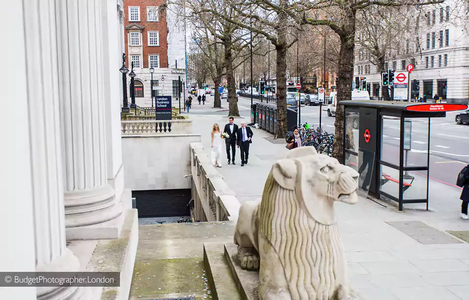 Family walking to The Old Marylebone Town Hall