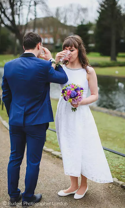 Drinking champagne to celabrate their big day