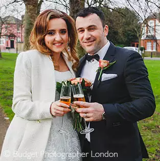 Champagne after the wedding in Woolwich